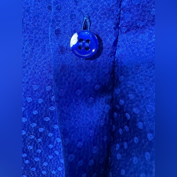 Saint Laurent Tonal Dot Silk Button Up in Royal Blue - Picture 6 of 16